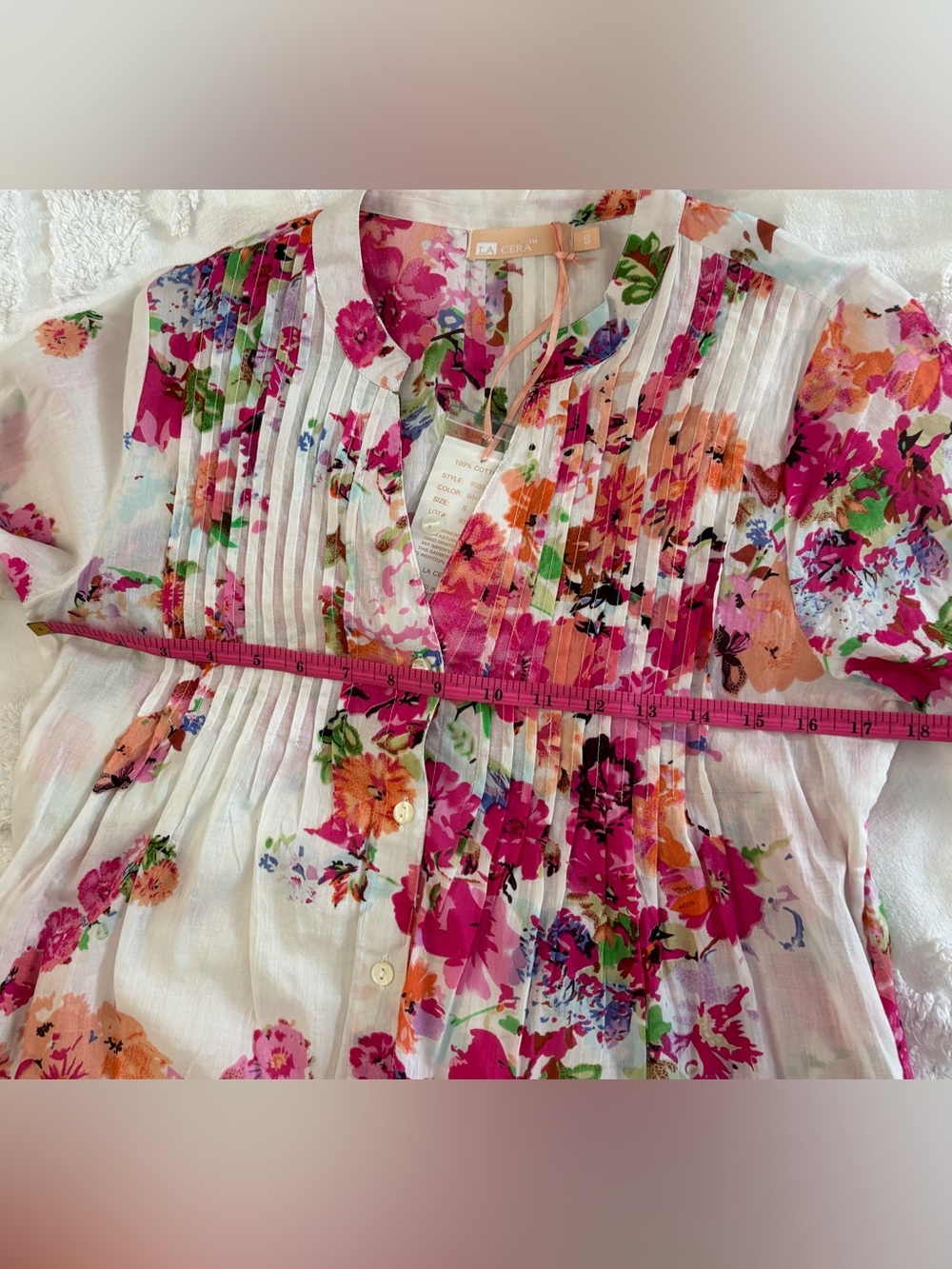 La Cera Floral Pintuck Dress with Pink & Coral Flowers - Picture 12 of 16